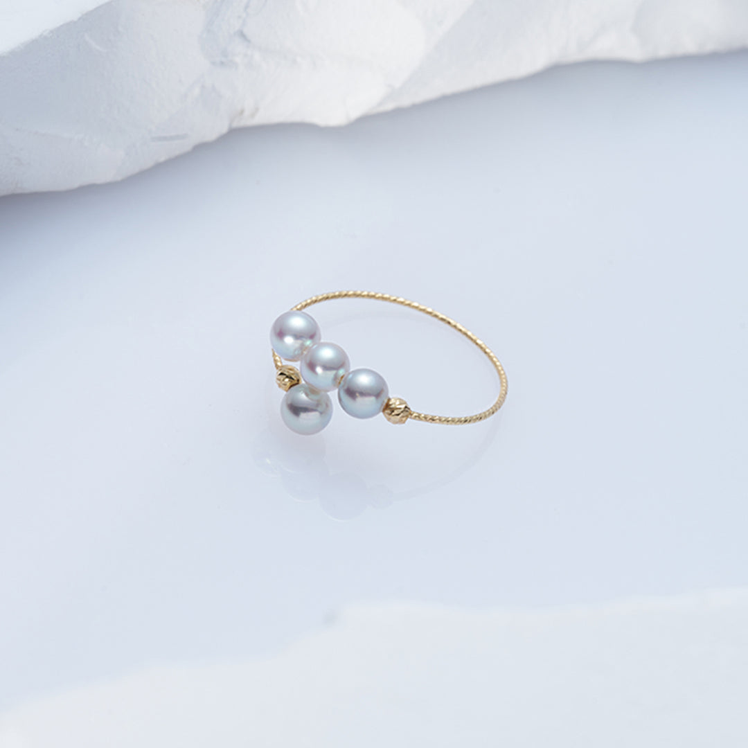 18K Gold Silver Blue Akoya Pearl Ring KR00094 - PEARLY LUSTRE