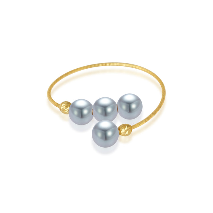 18K Gold Silver Blue Akoya Pearl Ring KR00094