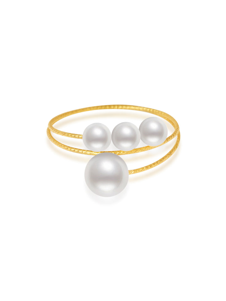 Anillo de perlas Akoya color crema de oro de 18 quilates KR00095