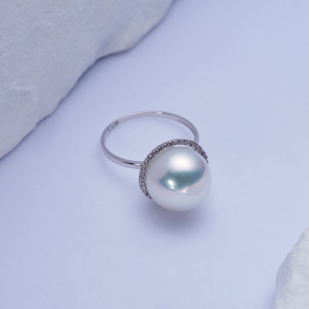 18K South Sea White Pearl Ring KR00098 - PEARLY LUSTRE
