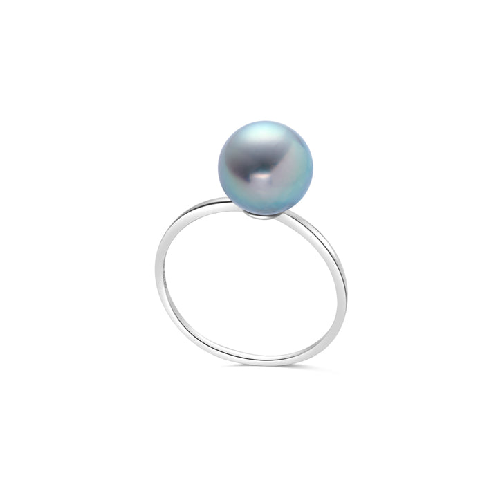 18K Gold Silver Blue Akoya Pearl Ring KR00105