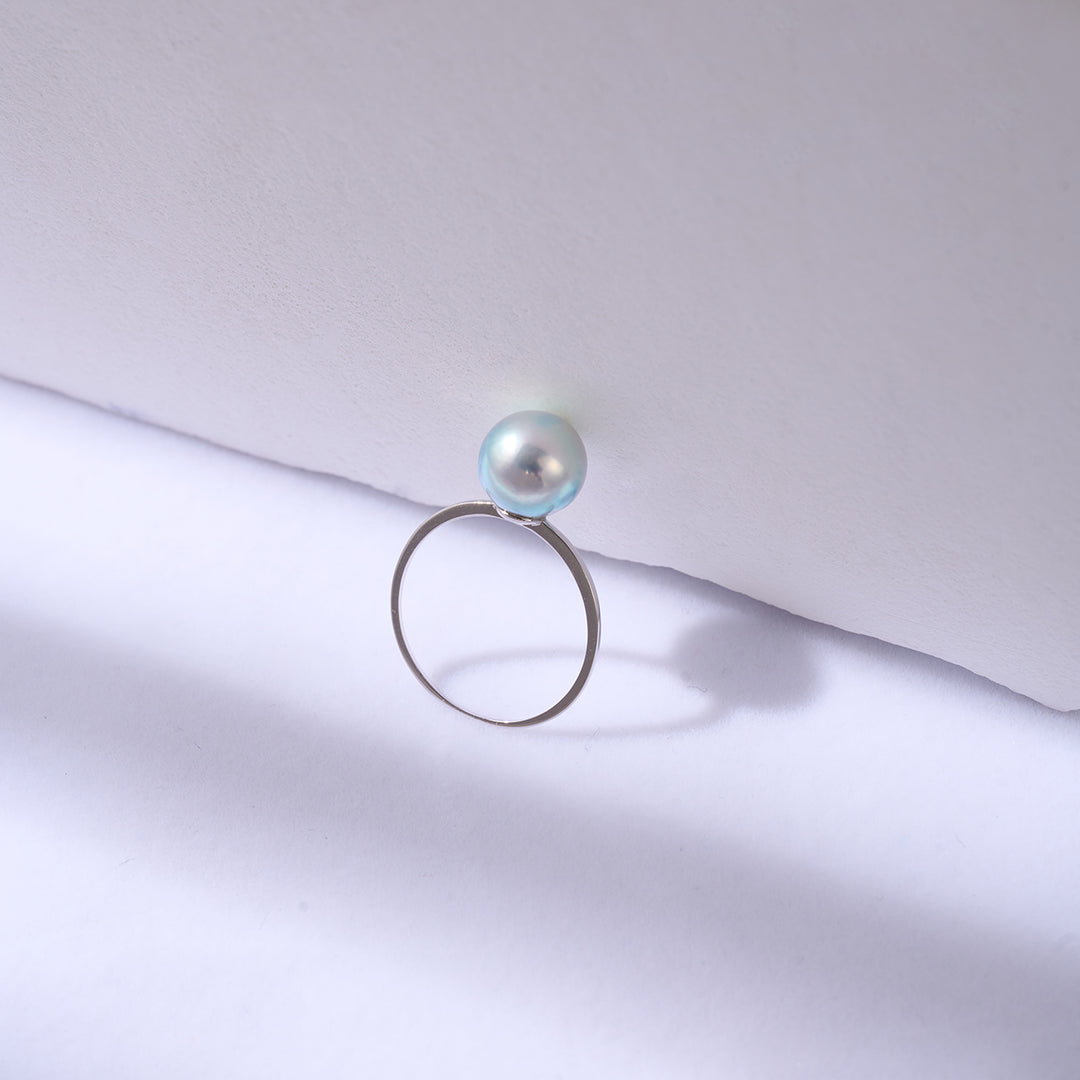 18K Gold Silver Blue Akoya Pearl Ring KR00105