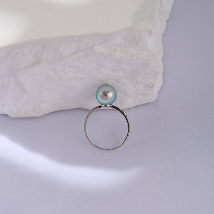 Anello con perla Akoya blu argento oro 18 carati KR00105