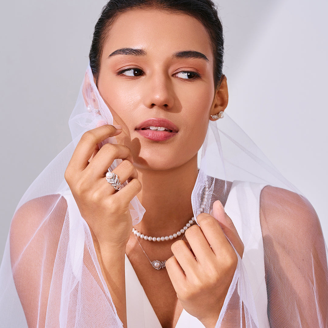 18K纯金钻石Akoya Hanadama珍珠戒指 KR00112 | FEATHER