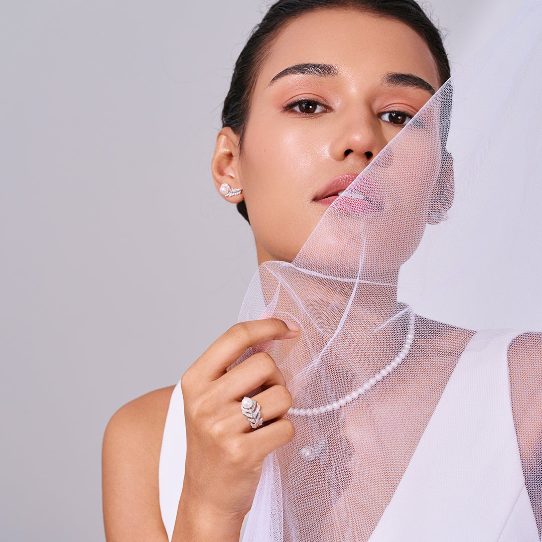 18K纯金钻石Akoya Hanadama珍珠戒指 KR00112 | FEATHER