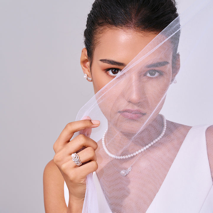 18K纯金钻石Akoya Hanadama珍珠戒指 KR00112 | FEATHER