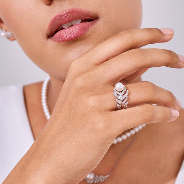 Bague en perle Akoya Hanadama en diamant en or massif 18 carats KR00112 | FEATHER