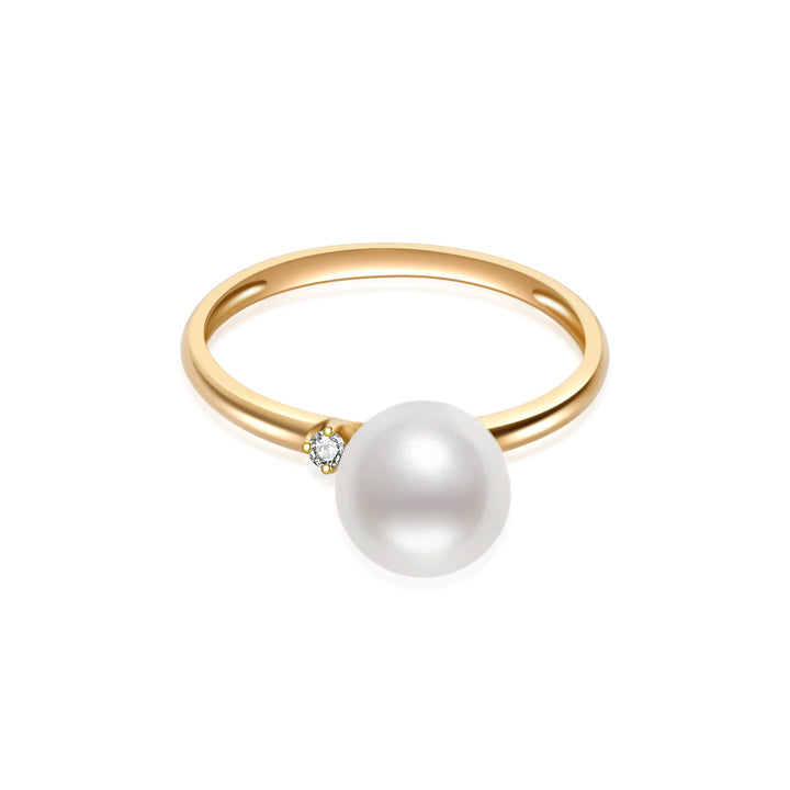 18K Solid Gold Diamond Akoya Hanadama Pearl Ring KR00114