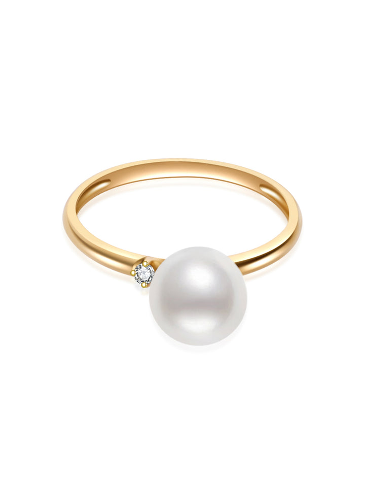 18K Solid Gold Diamond Akoya Hanadama Pearl Ring KR00114