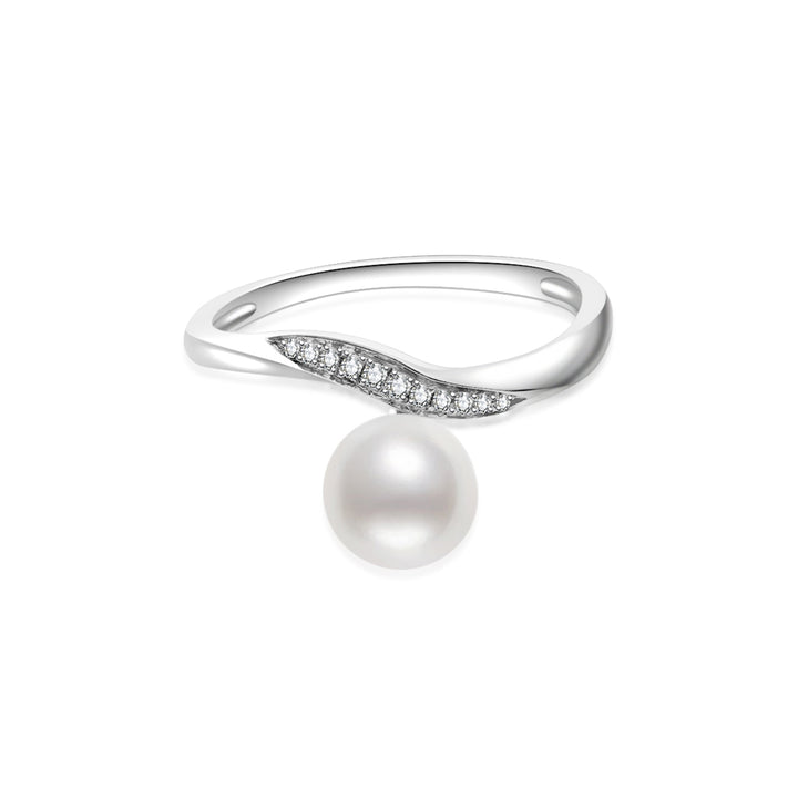 18K Solid Gold Diamond Akoya Hanadama Pearl Ring KR00116