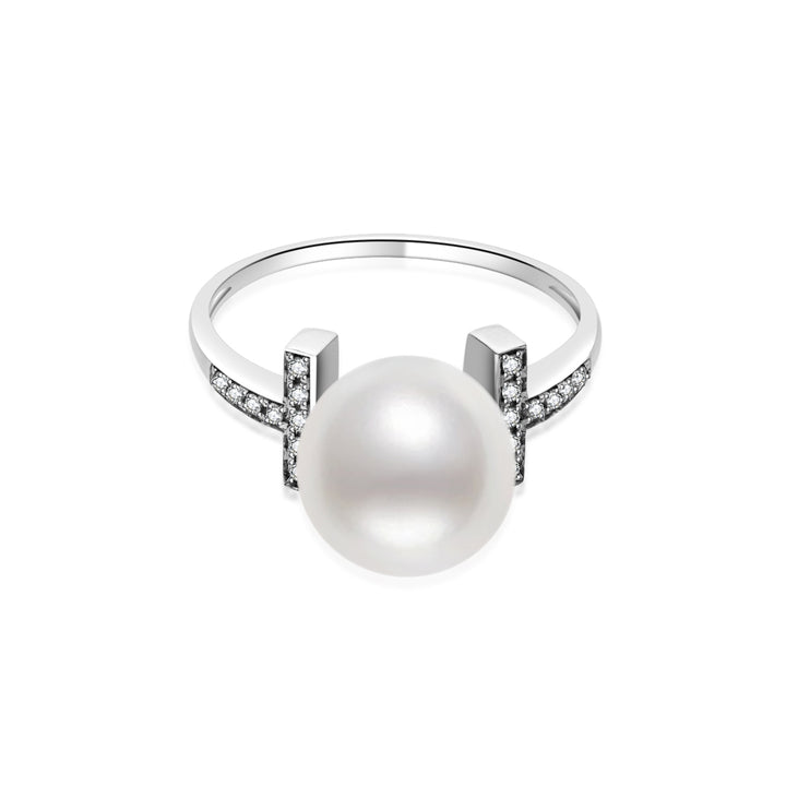 18K Solid Gold Diamond Freshwater Pearl Ring KR00117