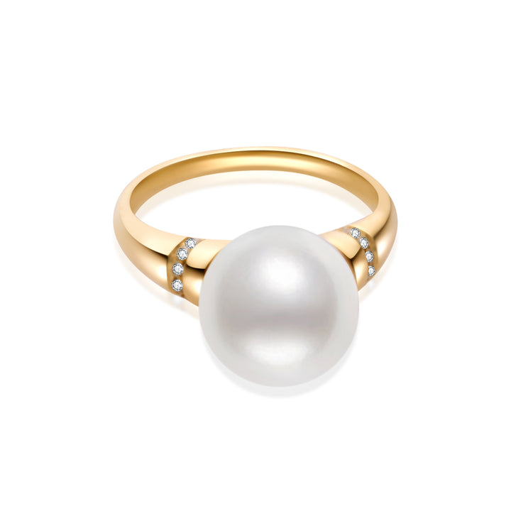 18K Solid Gold Diamond Top Grade Freshwater Pearl Ring KR00118