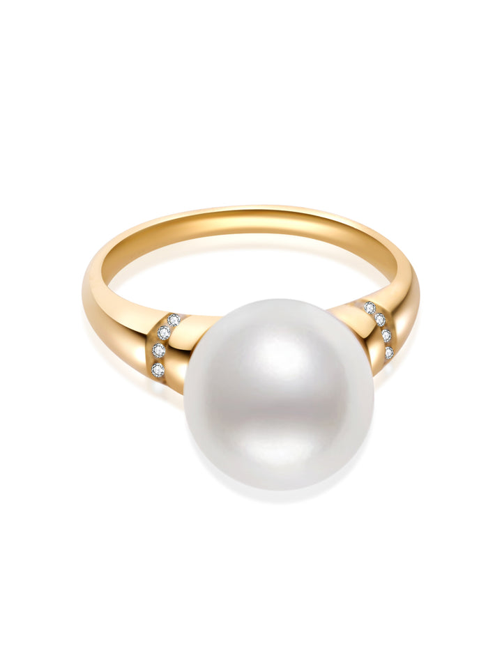 Anillo de perlas de agua dulce de grado superior con diamantes en oro macizo de 18 quilates KR00118
