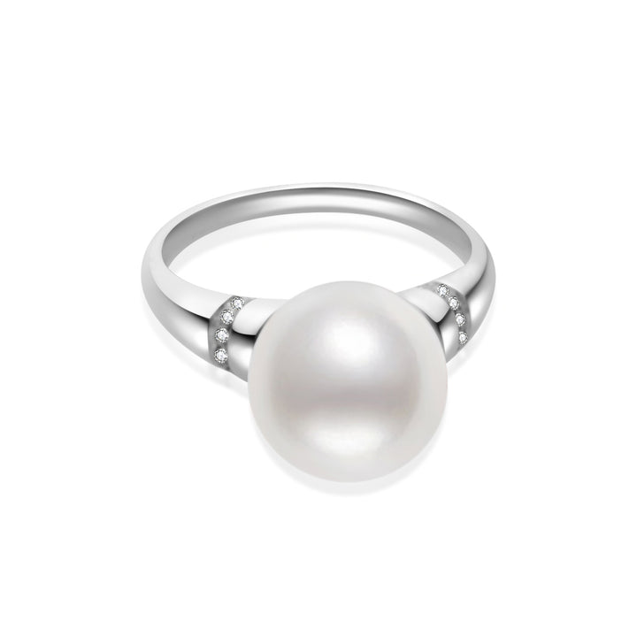 18K Solid Gold Diamond Top Grade Freshwater Pearl Ring KR00125