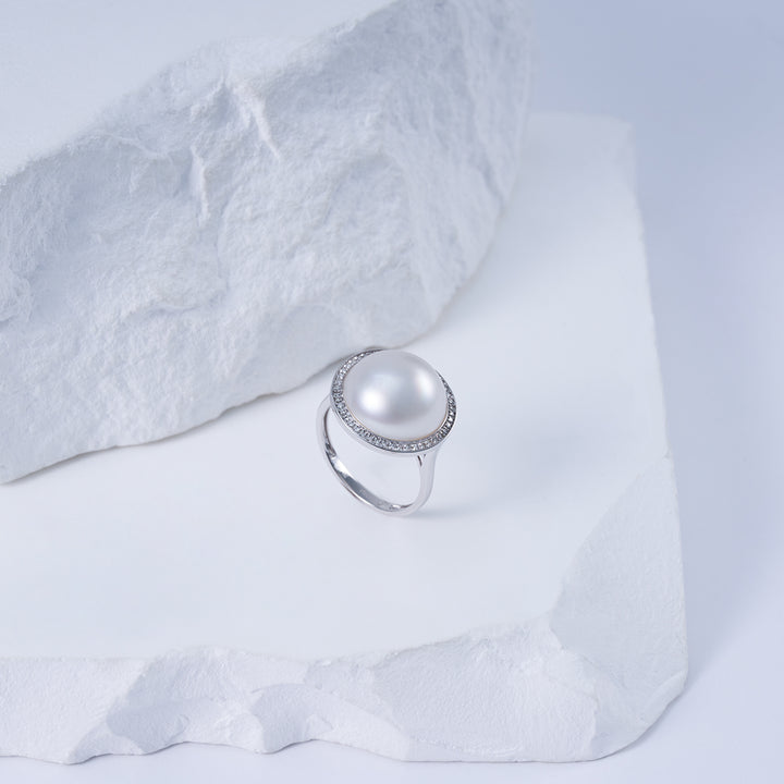 Cincin Mutiara Putih Australia Berlian 18K KR00129