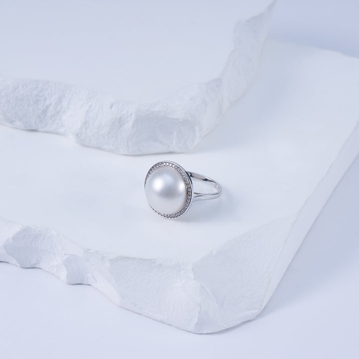 Cincin Mutiara Putih Australia Berlian 18K KR00129