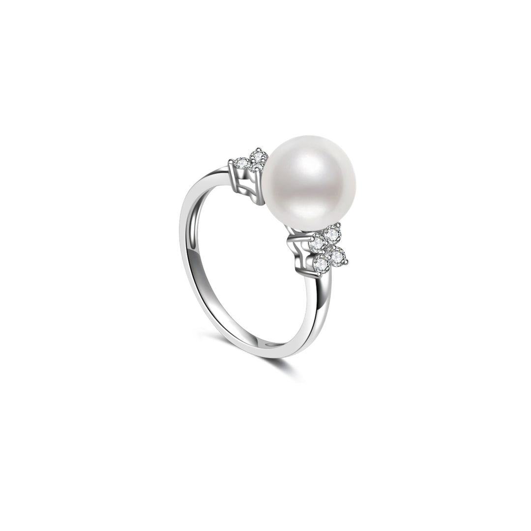 18K Solid Gold Diamond Akoya Hanadama Pearl Ring KR00131 | EVERLEAF