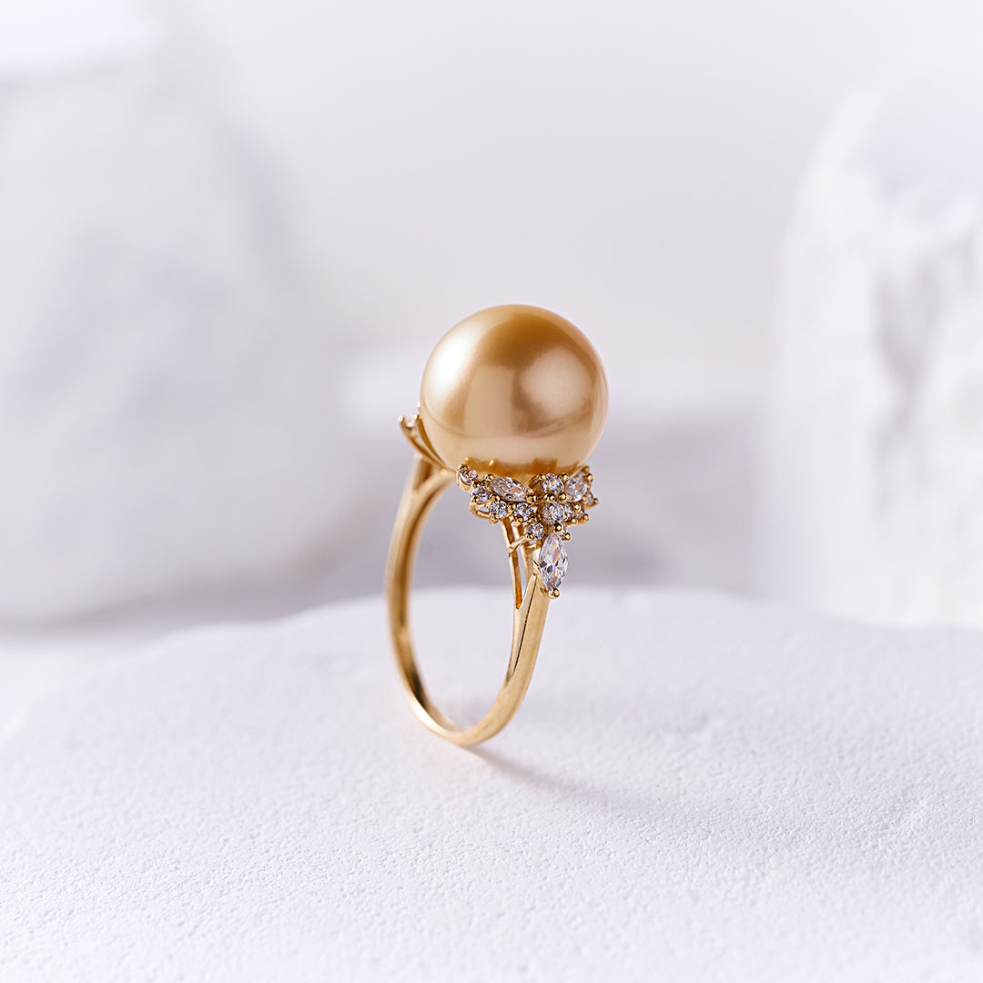 18K Solid Gold South Sea Golden Pearl Ring KR00137 - PEARLY LUSTRE