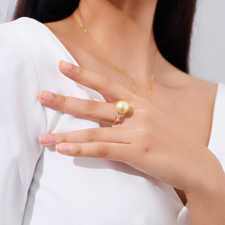 18K Solid Gold South Sea Golden Pearl Ring KR00137 - PEARLY LUSTRE