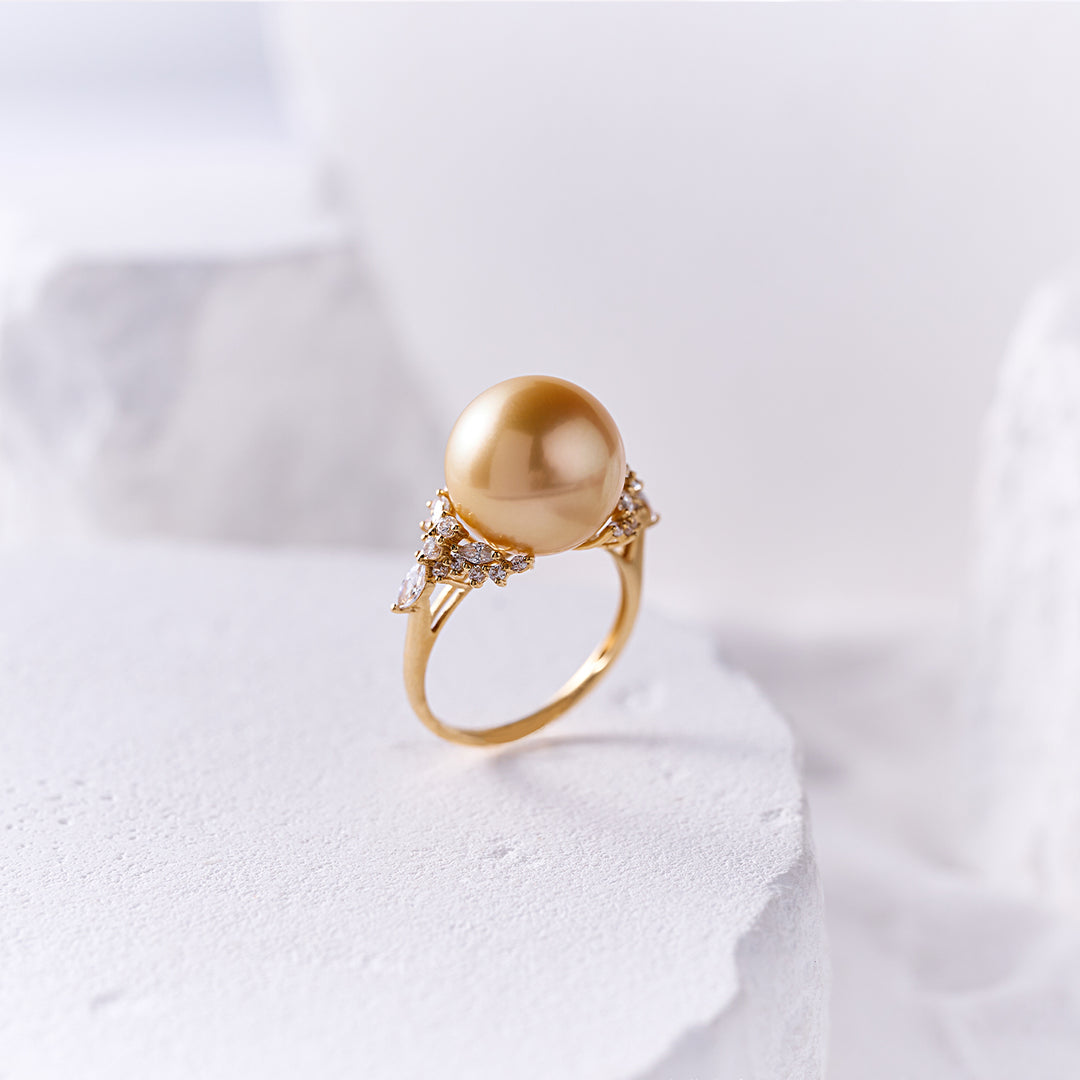 18K Solid Gold South Sea Golden Pearl Ring KR00137 - PEARLY LUSTRE