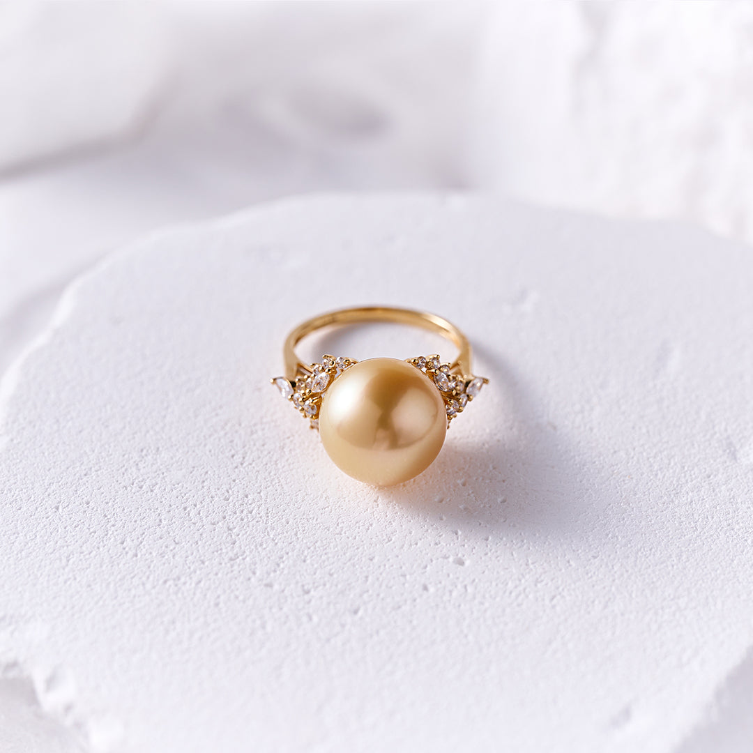 18K Solid Gold South Sea Golden Pearl Ring KR00137 - PEARLY LUSTRE