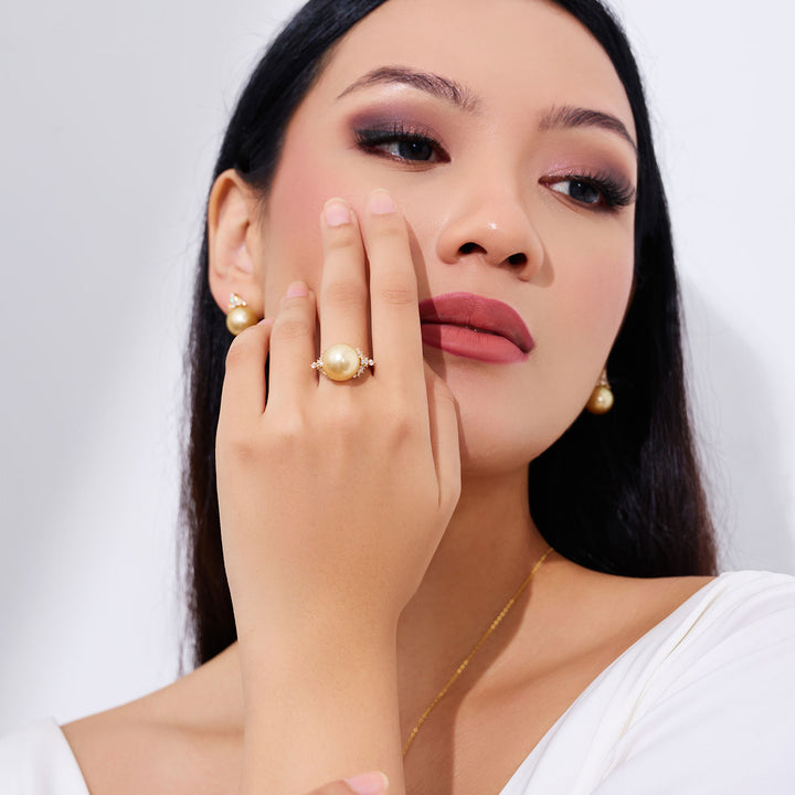 18K Solid Gold South Sea Golden Pearl Ring KR00137 - PEARLY LUSTRE