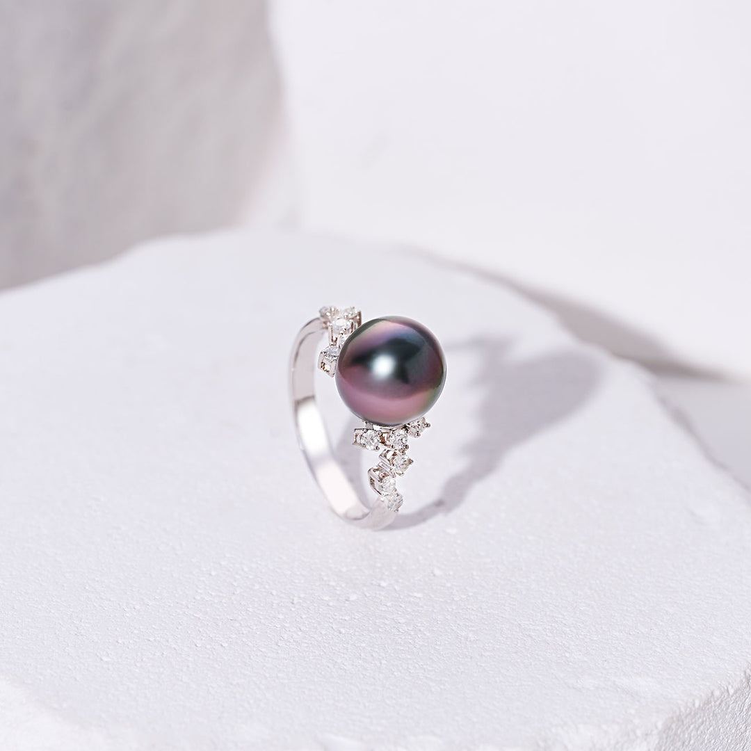 18K Diamond Tahitian Pearl Ring KR00139 - PEARLY LUSTRE