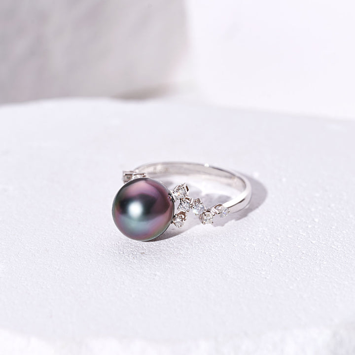 18K Diamond Tahitian Pearl Ring KR00139 - PEARLY LUSTRE