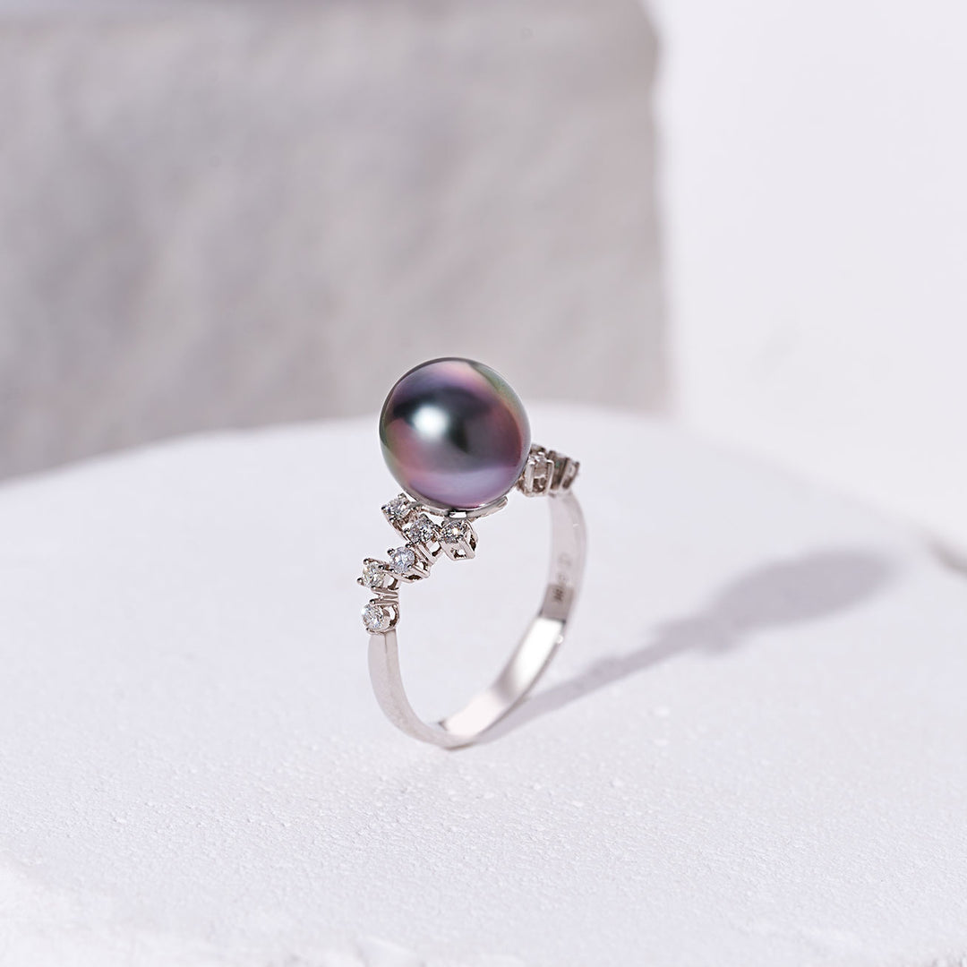 18K Diamond Tahitian Pearl Ring KR00139 - PEARLY LUSTRE