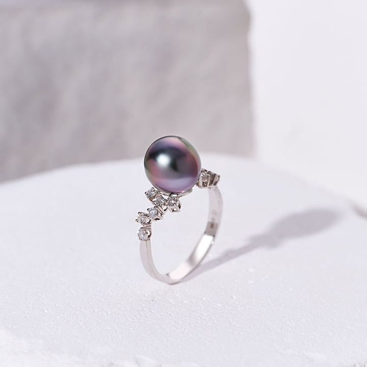 18K Diamond Tahitian Pearl Ring KR00139 - PEARLY LUSTRE