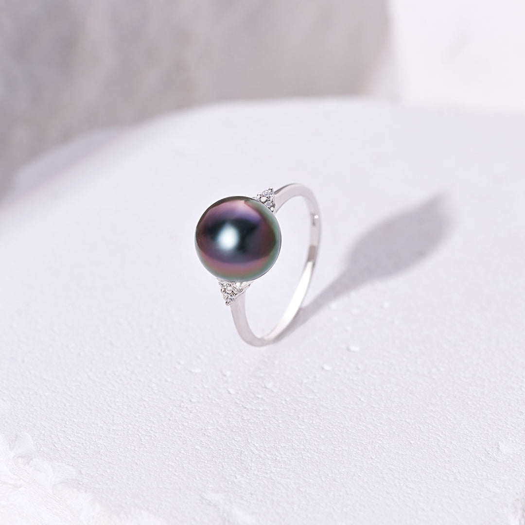 18K Diamond Tahitian Pearl Ring KR00140 - PEARLY LUSTRE