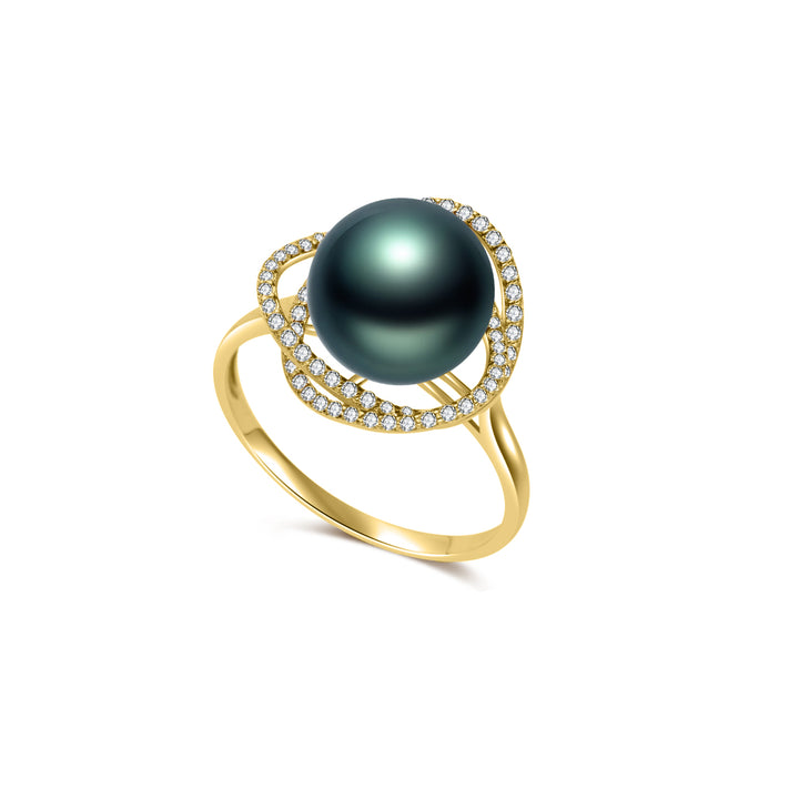 18K Solid Gold Tahitian Pearl Ring KR00144