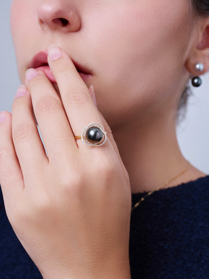 18K Solid Gold Tahitian Pearl Ring KR00144
