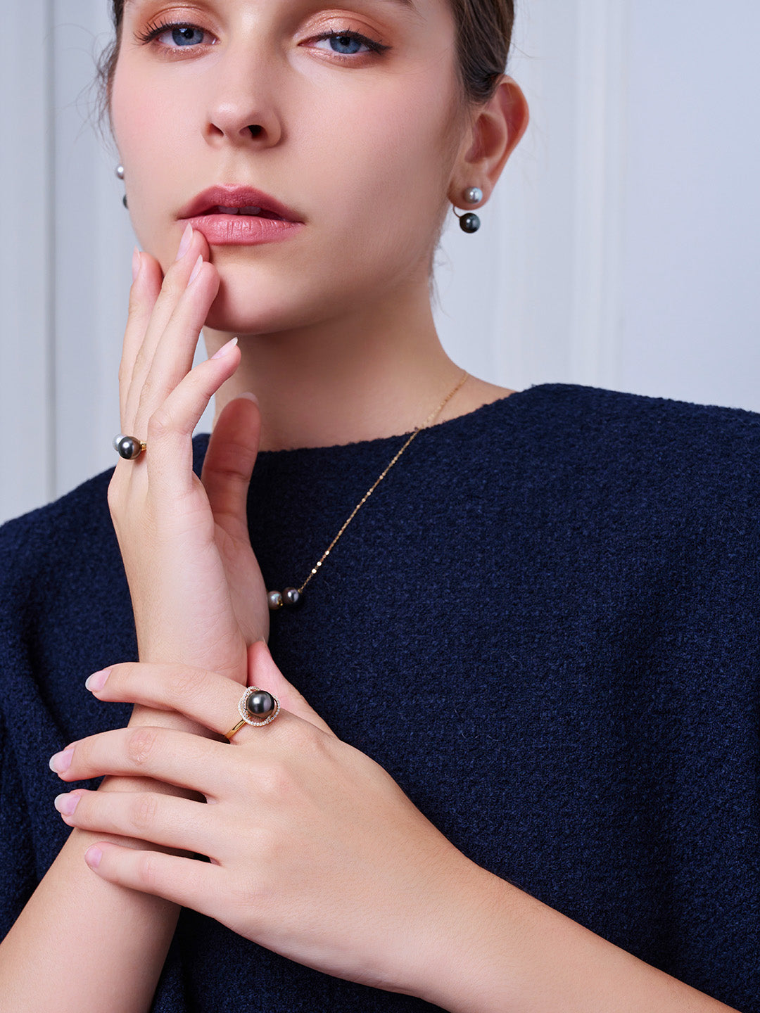 18K Solid Gold Tahitian Pearl Ring KR00144
