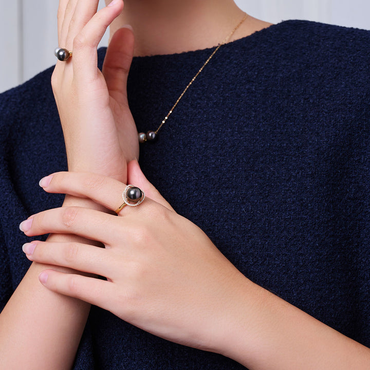 Anello con perla tahitiana in oro massiccio 18K KR00144