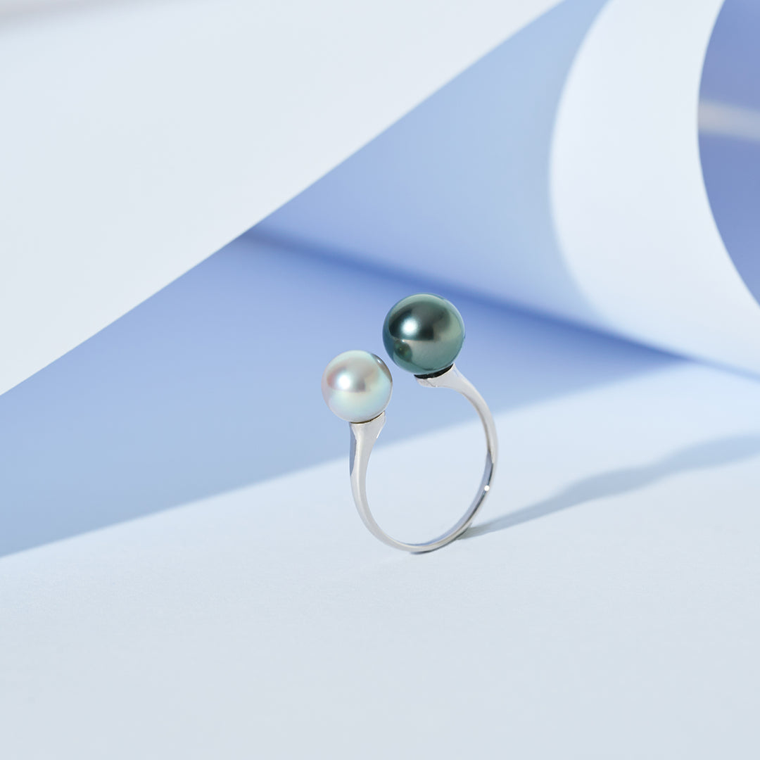 Anello con perle Akoya Tahitiane in oro 18K KR00145 | HARMONY