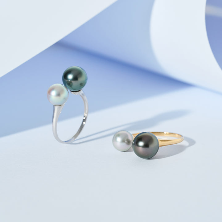 Anello con perle Akoya Tahitiane in oro 18K KR00146 | HARMONY