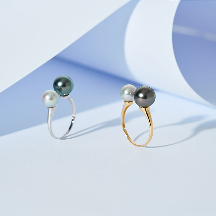 Anello con perle Akoya Tahitiane in oro 18K KR00146 | HARMONY