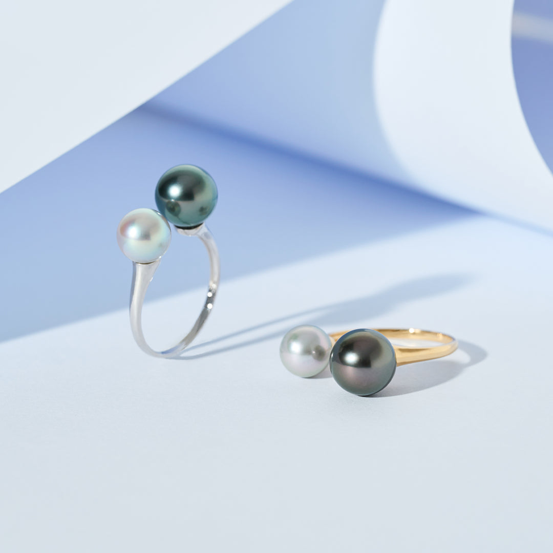 Anello con perle Akoya Tahitiane in oro 18K KR00145 | HARMONY