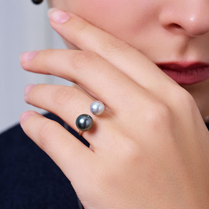 18K Gold Akoya Tahitian Pearls Ring KR00145 | HARMONY