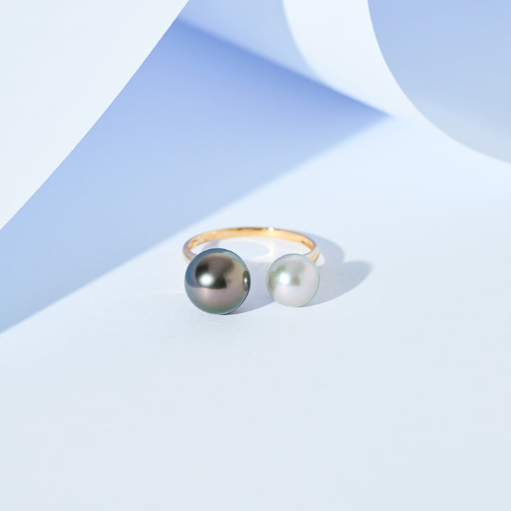 Anello con perle Akoya Tahitiane in oro 18K KR00146 | HARMONY
