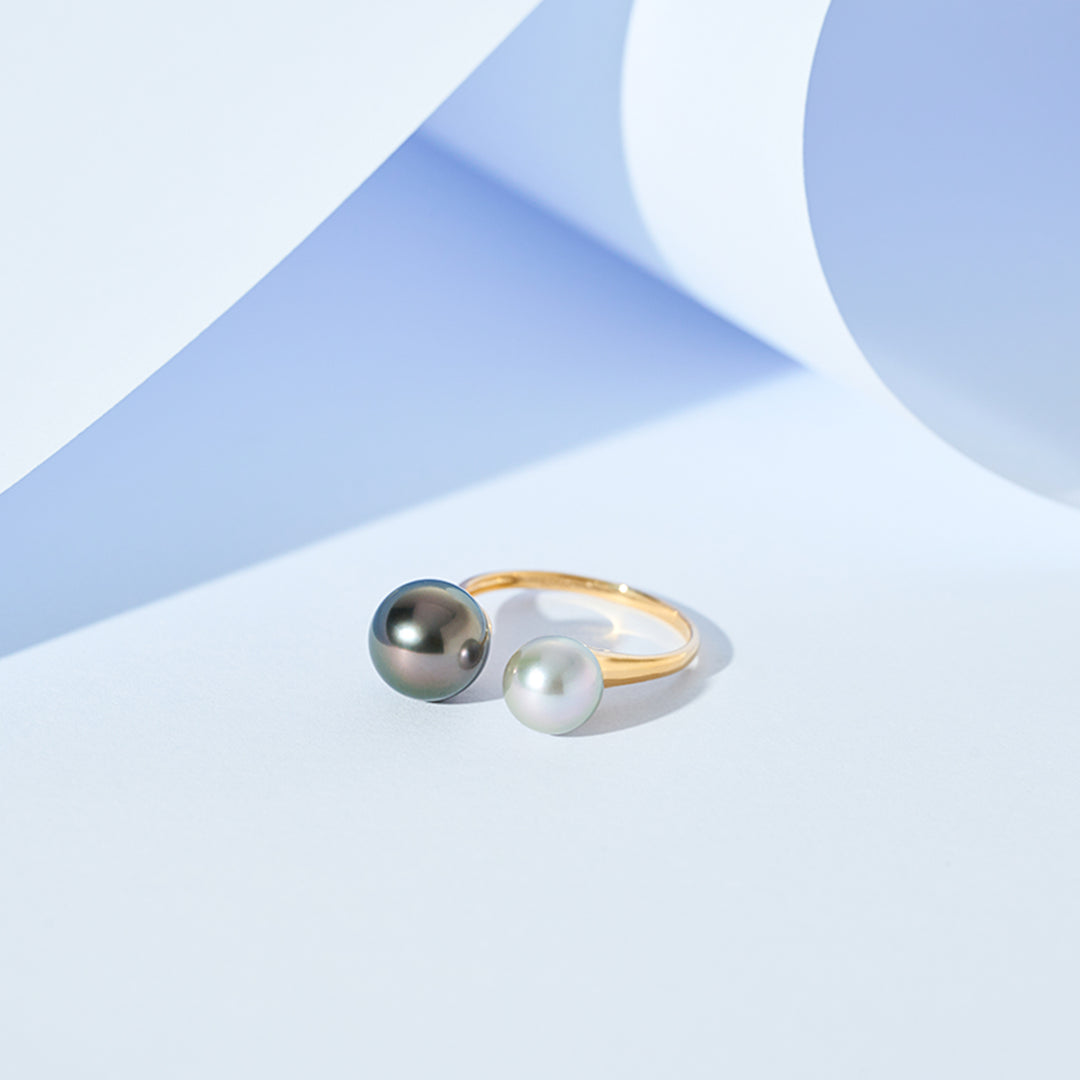 Anello con perle Akoya Tahitiane in oro 18K KR00146 | HARMONY