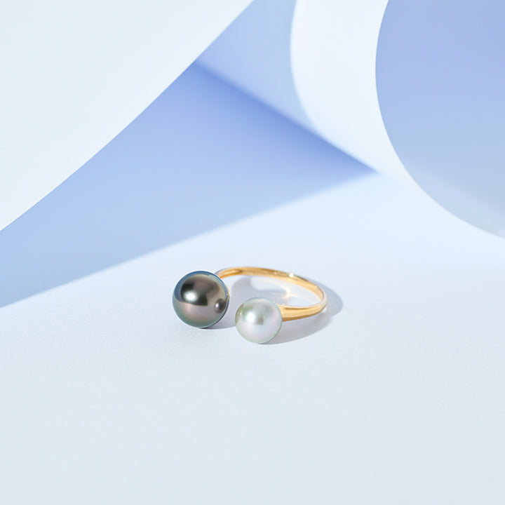 Anello con perle Akoya Tahitiane in oro 18K KR00146 | HARMONY