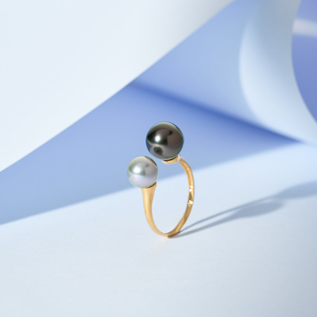 Anello con perle Akoya Tahitiane in oro 18K KR00146 | HARMONY