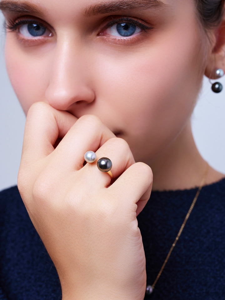 18K Gold Akoya Tahitian Pearls Ring KR00146 | HARMONY