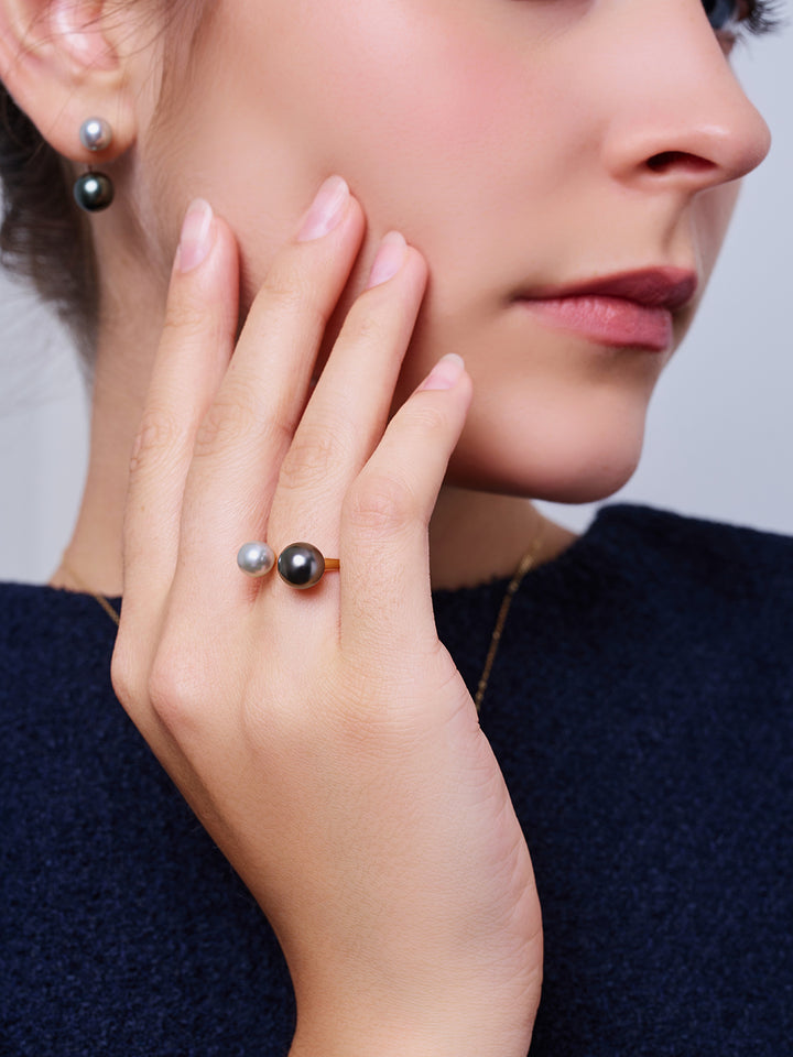 Anello con perle Akoya Tahitiane in oro 18K KR00146 | HARMONY