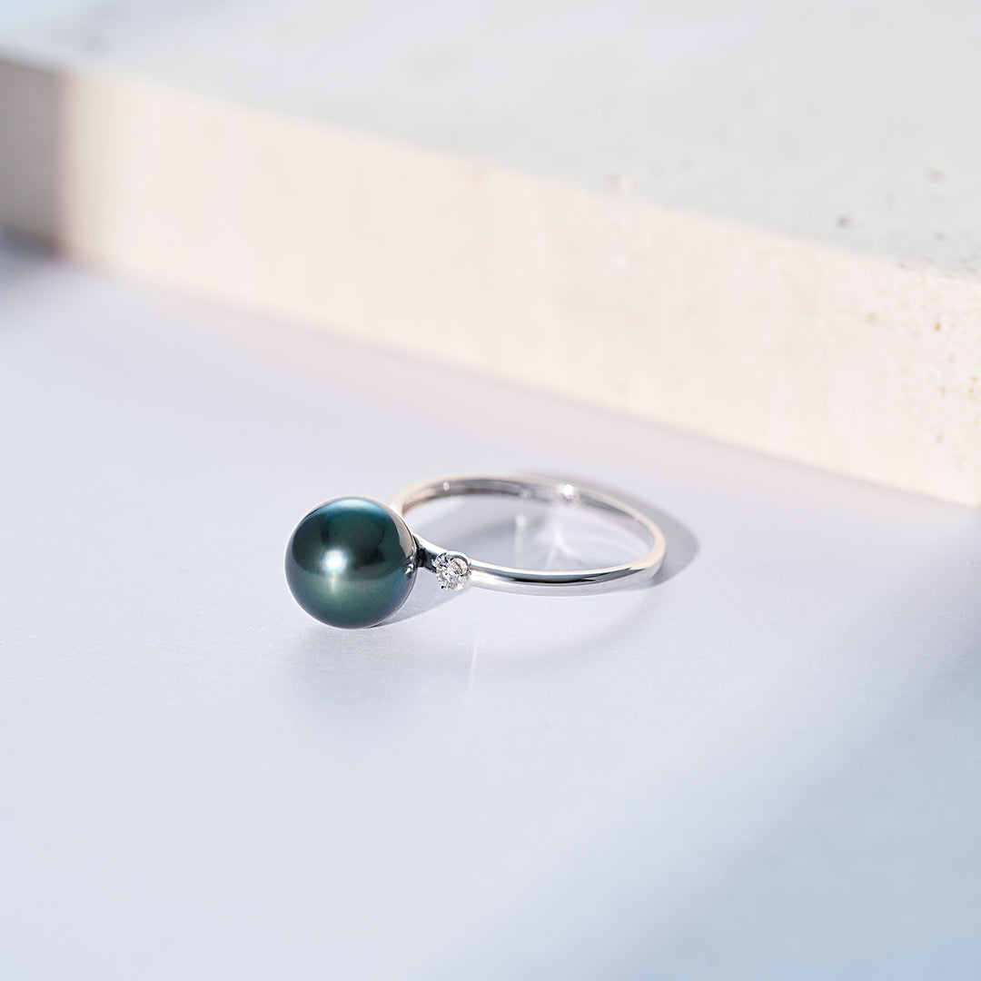 خاتم لؤلؤة تاهيتي الماسية عيار 18 قيراط KR00147