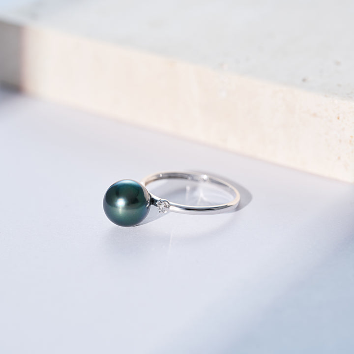 خاتم لؤلؤة تاهيتي الماسية عيار 18 قيراط KR00147