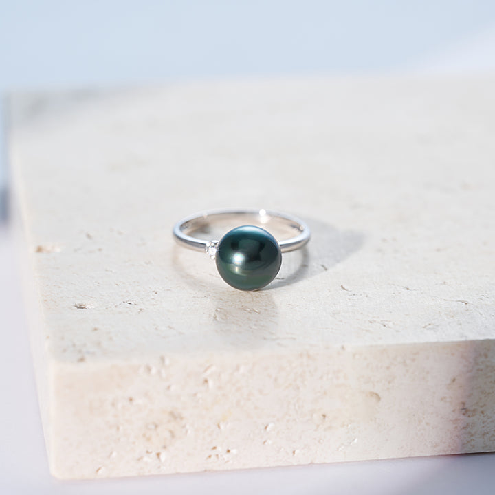 خاتم لؤلؤة تاهيتي الماسية عيار 18 قيراط KR00147