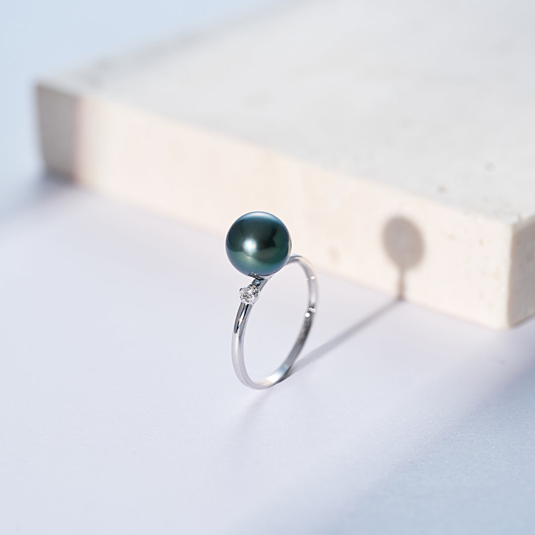 خاتم لؤلؤة تاهيتي الماسية عيار 18 قيراط KR00147